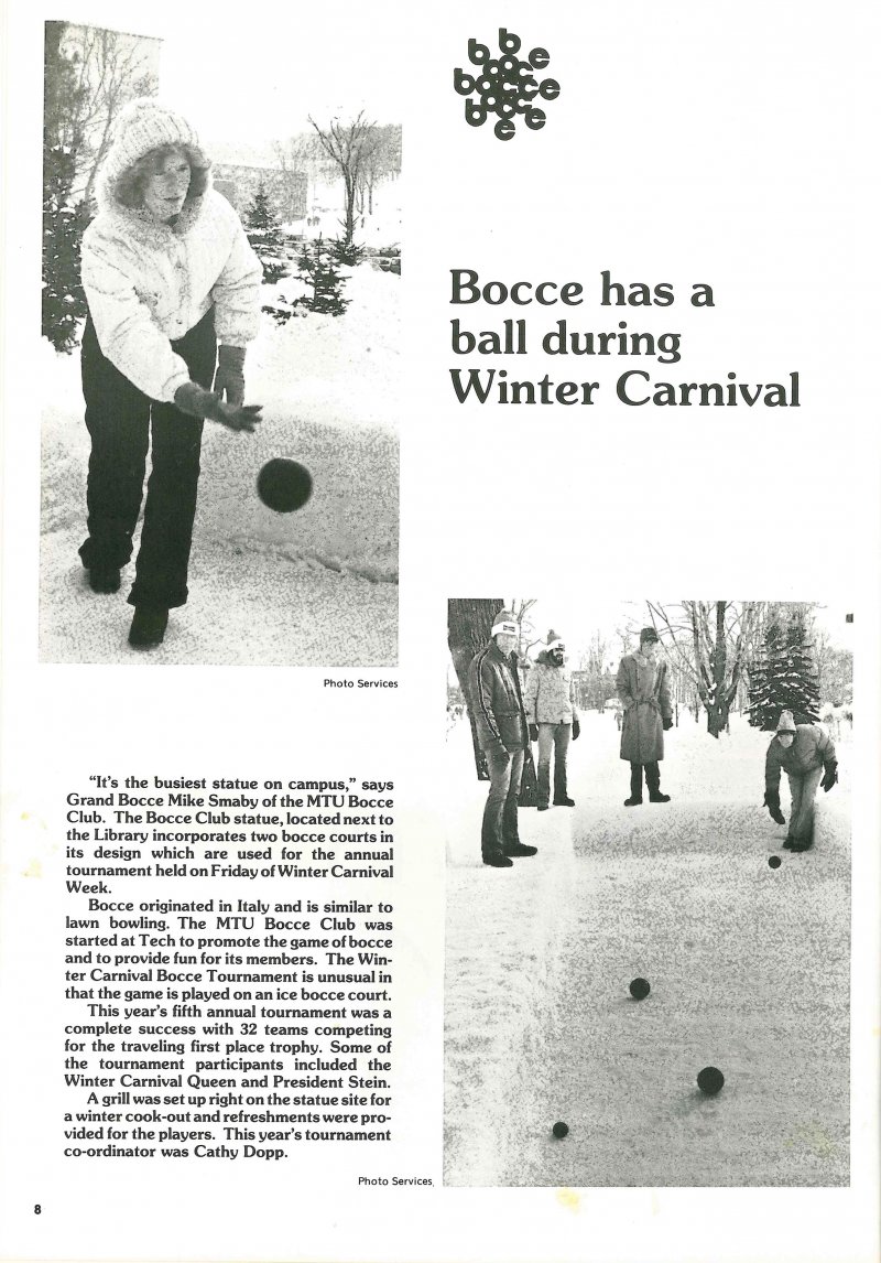 Old photos of a bocce ball game during Winter Carnival