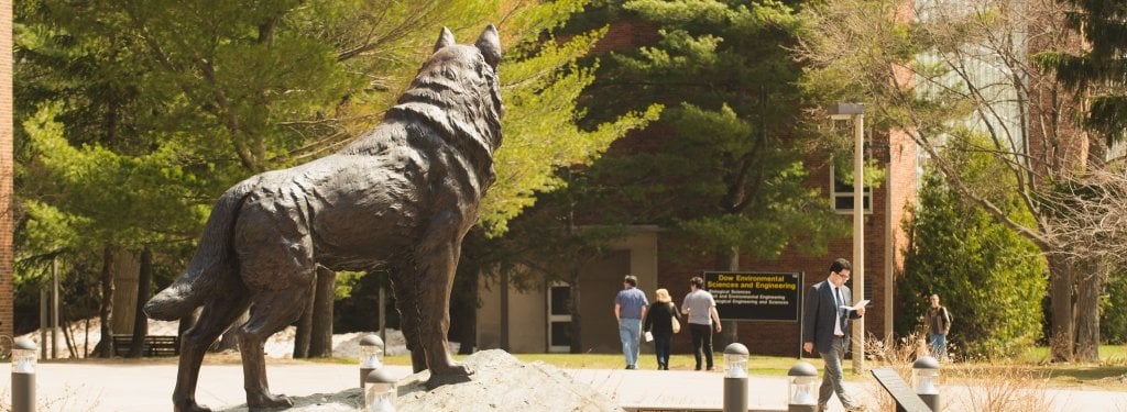 husky statue and plaza 