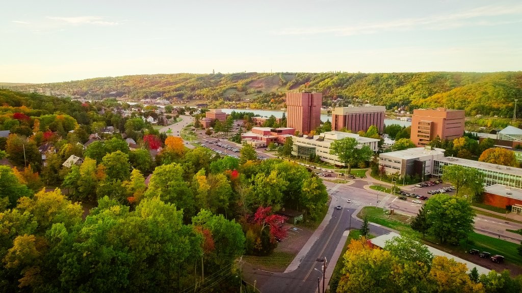 Drone image of Michigan Tech campus