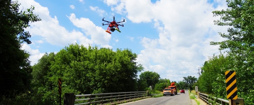 An example of a drone image collected during an automated traffic monitoring demonstration.