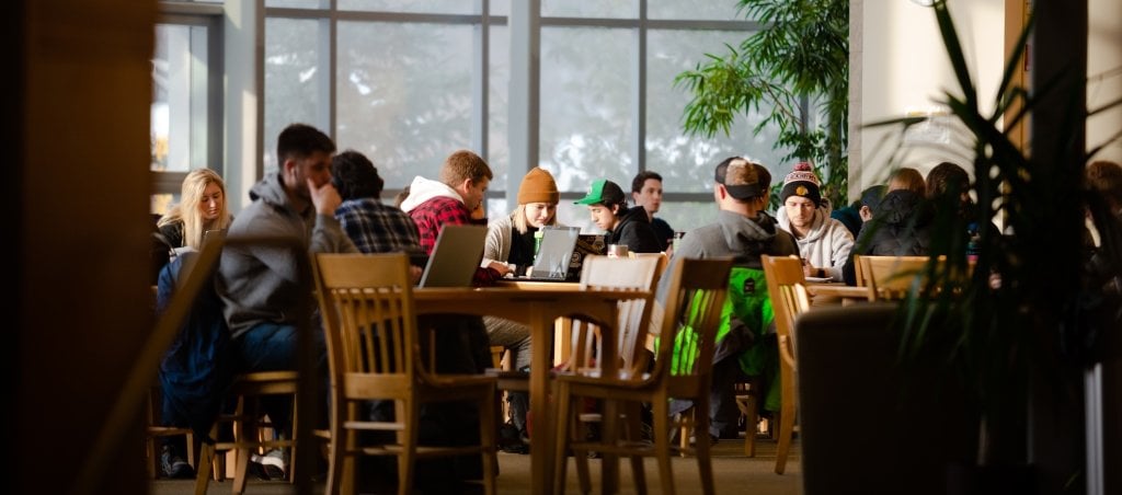 Students studying on computers 