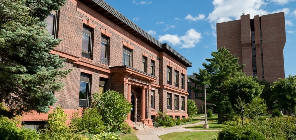 Exterior shot of the Michigan Tech Academic Offices Building