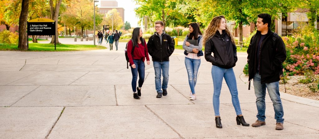 Students talking on the Michigan Tech campus