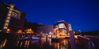 The Great Lakes Research Center at night.