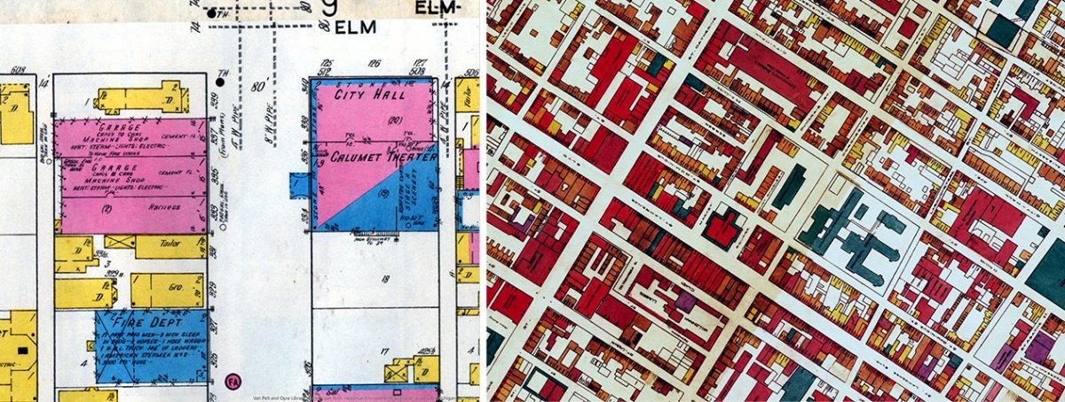 Michigan Tech researchers will use the Keweenaw Time Traveler and a combination of spatial and archival datasets to focus specifically on whether French-Canadians were socially mobile as they migrated from Canada to Michigan’s Upper Peninsula during the period of 1860 to 1940. Historic maps of Calumet, MI.