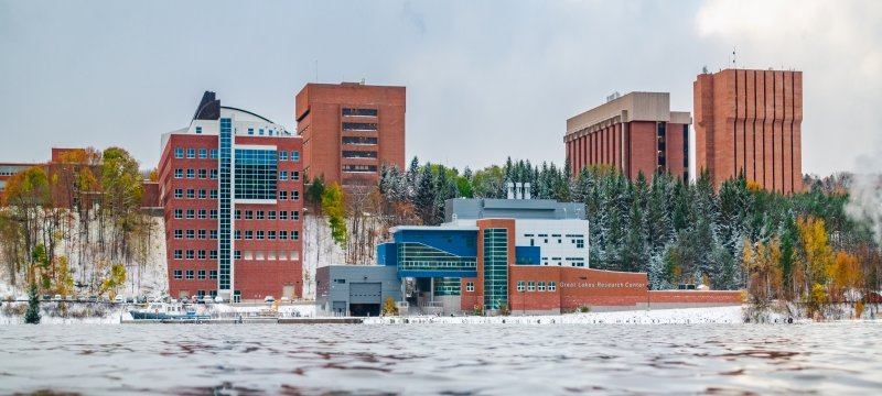 The Michigan Tech campus viewed from the water