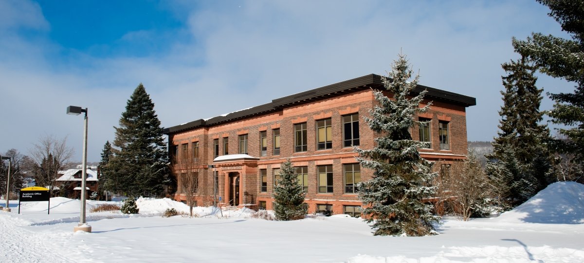 Michigan Tech's Academic Offices Building in winter