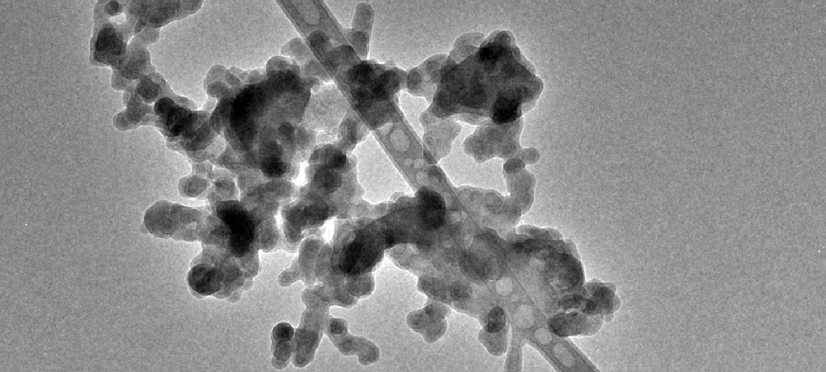Microscopic image of black carbon particles.