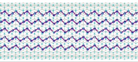 These wiggling lines are strings of atoms in tellurium behaving like DNA. Researchers have not seen this behavior in any other material and are able to study it because it is encased in a boron nitride nanotube. Credit: University of Texas at Dallas/Qingxiao Wang and Moon Kim
