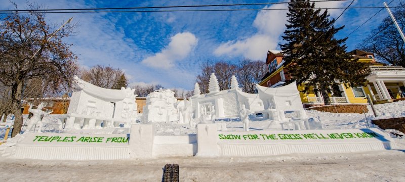 Snow statue outdoor at Phi Kappa Tau house