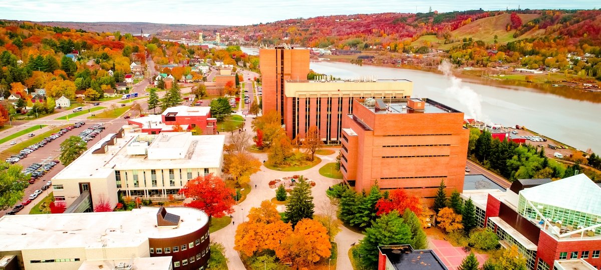 An aerial image of Michigan Tech's campus.