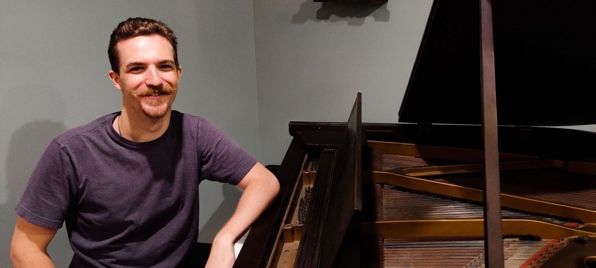 Chris Wilson ’19 at his home in Plymouth, Michigan. Wilson majored in sound design while at Michigan Tech and minored in music composition. Chris Wilson ’19 at his home in Plymouth, Michigan. Wilson majored in sound design while at Michigan Tech and minored in music composition.