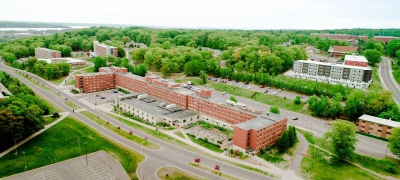 An aerial view of Wadsworth Hall.