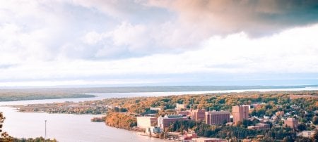 The Michigan Tech campus seen from across the canal from the top of Mont Ripley.