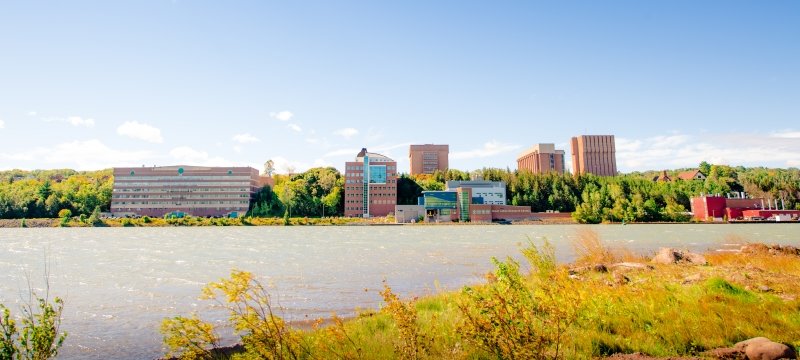 Michigan Tech campus viewed from the Portage Canal