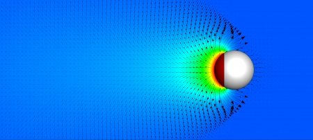 Flow pattern around a chemically active Marangoni surfer. Graphic Credit: Saaed Jafari Kang and Hassan Masoud