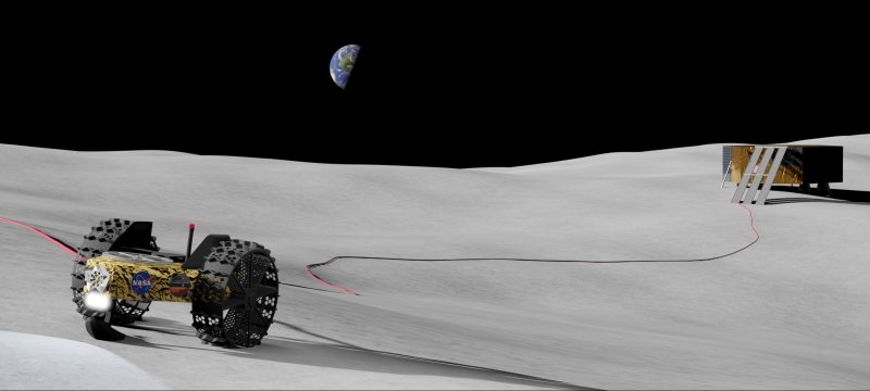 rendered drawing of a rover on the moon