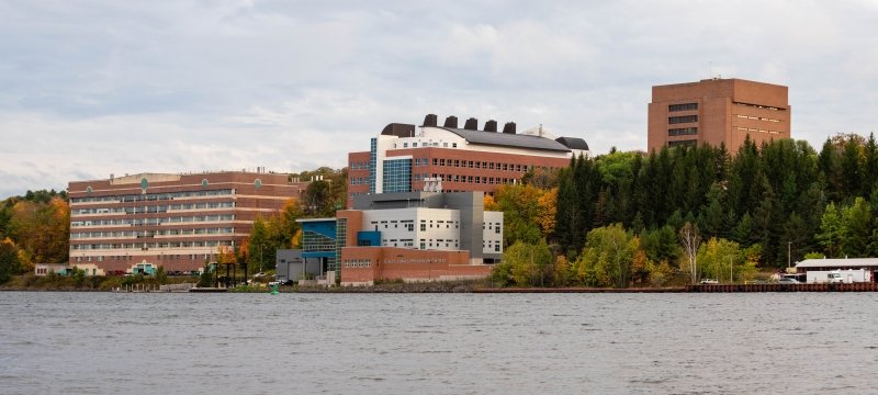Michigan Tech's campus seen from the water.
