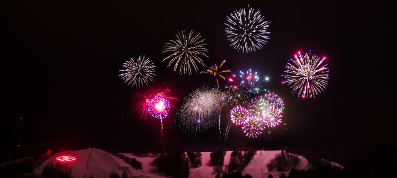 Fireworks fill the sky above Mont Ripley Ski Hill in 2016 during Michigan Tech Winter CarnivaL