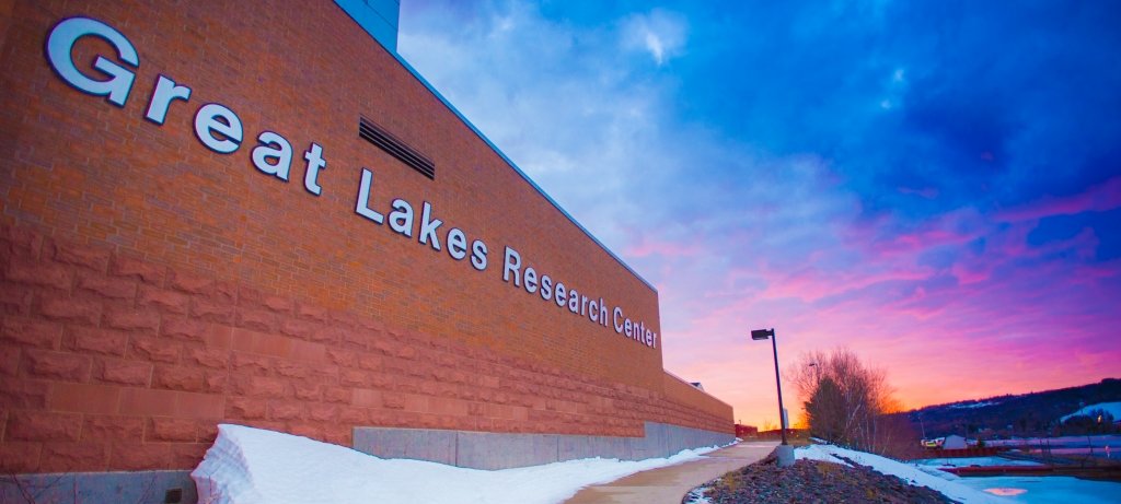 One of the Great Lakes Winter Grab sites is the Keweenaw Waterway just off Michigan Tech's campus. The Michigan Tech's Great Lakes Research center, the ice-covered Keweenaw Waterway where sampling took place in February 2022.
