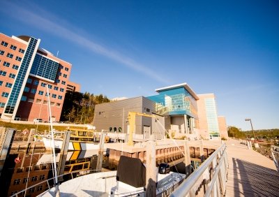 Boats and docks on the Keweenaw Waterway at Michigan Tech's Great Lake Research Center