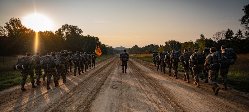 Michigan Tech’s 1st Arctic Battalion on a ruck march. 