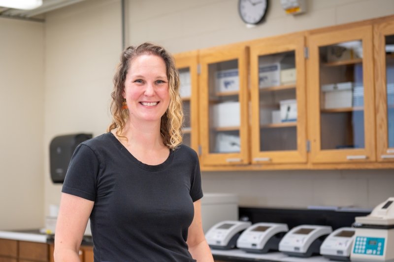 Brigitte Morin, 2023 Michigan Tech Diversity Award winner, smiling in her classroom.
