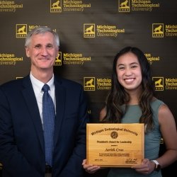 Cruz, with Michigan Tech President Rick Koubek, served as co-host of the 29th annual Student Leadership Awards in spring 2023 as well as being an awardee.
