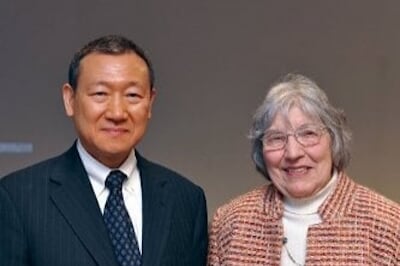 Chang K. Park with his former professor, Gladys Dawson, whom he credits for helping him earn an A in intro to chemistry at Michigan Tech.