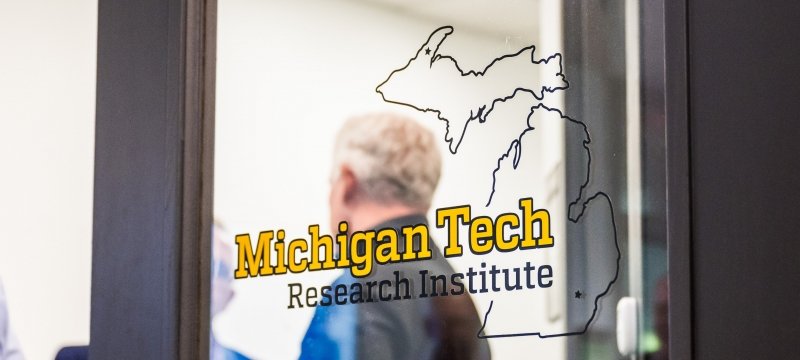 Michigan Tech Research Institute logo displayed on the main entrance to the building. 