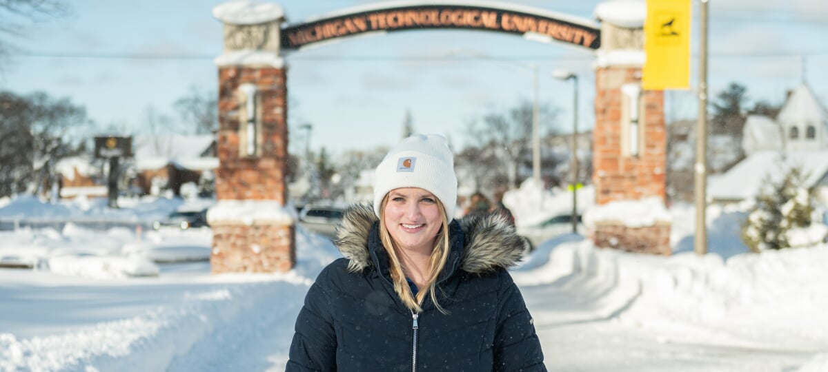 Skyler Spitzley standing outside in the winter with the gateway arch in the background. From study abroad to helping save a life, Skyler Spitzley’s time at Tech has been full of firsts. With MTU Winter Carnival just around the corner, she’s excited to carry out her next big endeavor at the helm of the iconic regional event.