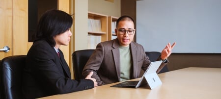 Professor Pengfei Xue, left, and his graduate student mentee Miraj B. Kayastha use advanced computational models to predict regional environmental changes, research honored with the 2025 Bhakta Rath Research Award.