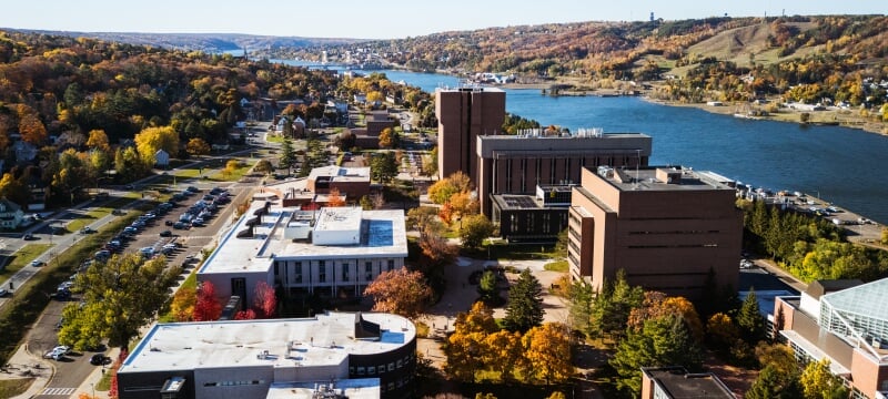 Aerial view of Michigan Technological Universityâ€™s campus in fall.