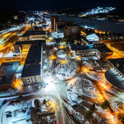 Drone view of Michigan Tech's Winter Carnival All-Nighter