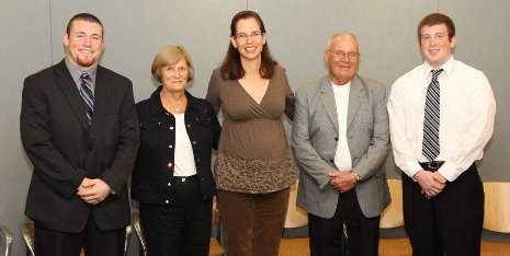 Dyke Scholarship Left to right: Tim Schmalz, Greta Dyke, Michelle Dyke '91, Michael Dyke, and Corey Cousino.