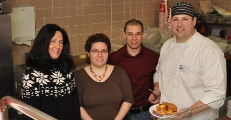 Michigan Tech trans fat warriers with Portage Health chef. Left to right: Associate Professor Dana Johnson, graduate students Cynthia Hodur and Justin Bonneville, and Paul Skinner, Portage Health's executive chef and director of nutrition.