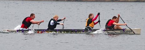 Co-ed concrete canoe paddlers (left to right) Lars Leemkuil, Katie Zimmerman, Jill Sanderson and Jon Zalud. (Jeremy Zalud photo)