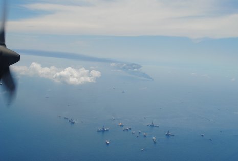 Aaron Hemme took this photo of an in situ oil burn over the source of the Gulf oil spill.