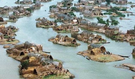 An aerial view of the marshes of southern Iraq.
