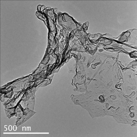 Transmission electron microscopy image of carbon nitride created by the reaction of carbon dioxide and Li3N.