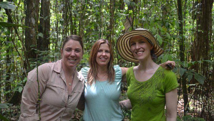 TropicalForests_Researchers Three women scientists are spearheading a new study of climate change and tropical forests. From the left, Sasha Reed, Tana Wood and Molly Cavaleri. Photo: Alida Mau