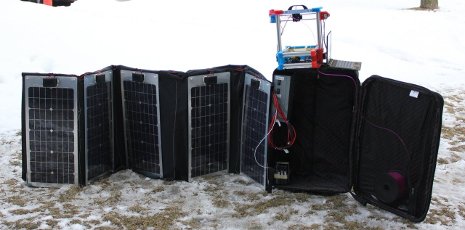 Portable Solar Power 3D Printer The ultra-portable solar-powered RepRap (Fold-a-Rap) deployed in winter. Photo: Debbie King.
