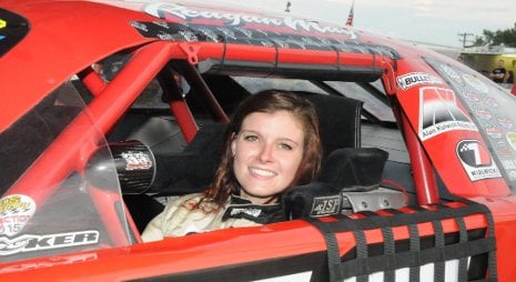 Reagan May Photo courtesy Father Grubba Michigan Technological University Student Reagan May is seen in the cockpit of her super late-model stock car at a race earlier this summer.