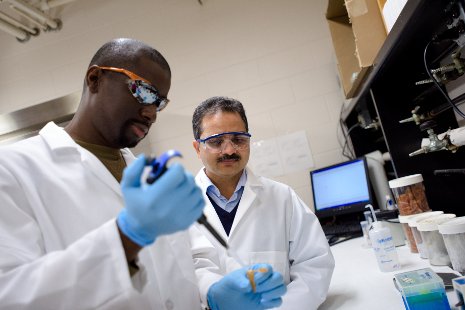 Ashutosh Tiwari and his doctoral student Nethaniah Dorh work on misfolded proteins. They collaborated with synthetic chemists and physicists to better understand a BODIPY-based probe to test protein stickiness, a precursor to some neurodegenerative diseases. 