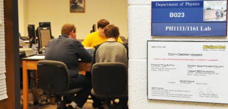 Students study in a physics lab on the Michigan Tech campus. A $2 million dollar donation will establish a Quantum Physics Center in Fisher Hall.