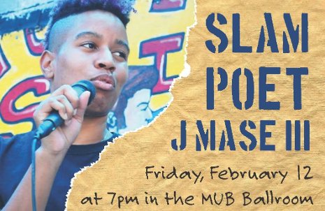 Poet J Mase III will conduct poetry readings and workshops during Black History Month.