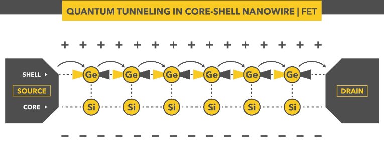 Nanowire Tunneling Electrons in action inside a core-shell nanowire FET