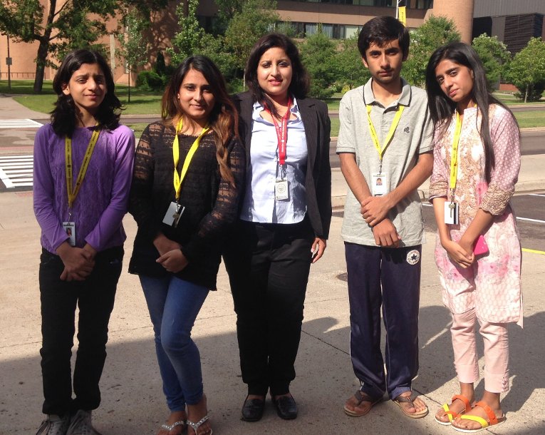 Students from Islamabad Visit SYP From Left, Maheen Faraz, Hanana Anwar, chaperone Shamaila Idress, Shazil Rasool and Laraib Akhtar are seen July 14 on the campus of Michigan Tech. The students from Pakistan attending Summer Youth Programs.