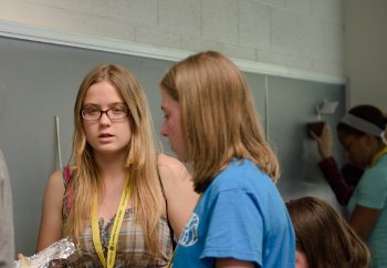 Rebecca Stover at WIE Rebecca Stover of Muskegon, Michigan, participates in a Destination Imagination activity, June 23, during Women In Engineering at Michigan Tech.