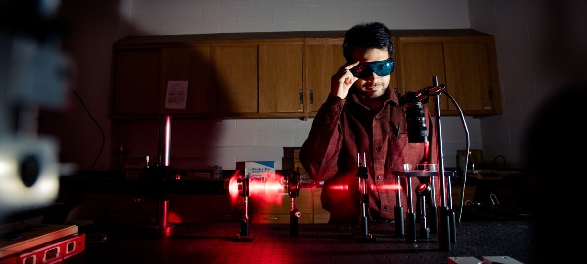 Optical bench in the biomedical engineering lab.